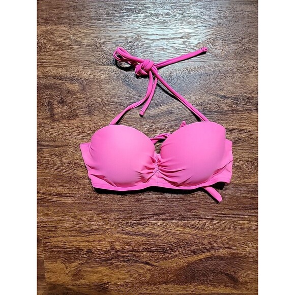 Womens Rue Bleu Hot Pink Multi Color Geo Bikini Unwire Push Up Swim Top Size M - Picture 1 of 6